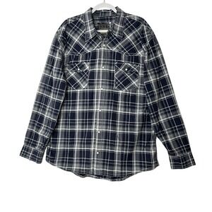 BKE Shirt Mens XXL Blue Plaid Authentic Fit Stretch Stitching Snaps Button‎